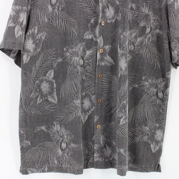 Vintage Island Shores Silk Hawaiian Shirt Mens Gray Floral Button Down Size 2XL - Picture 4 of 8